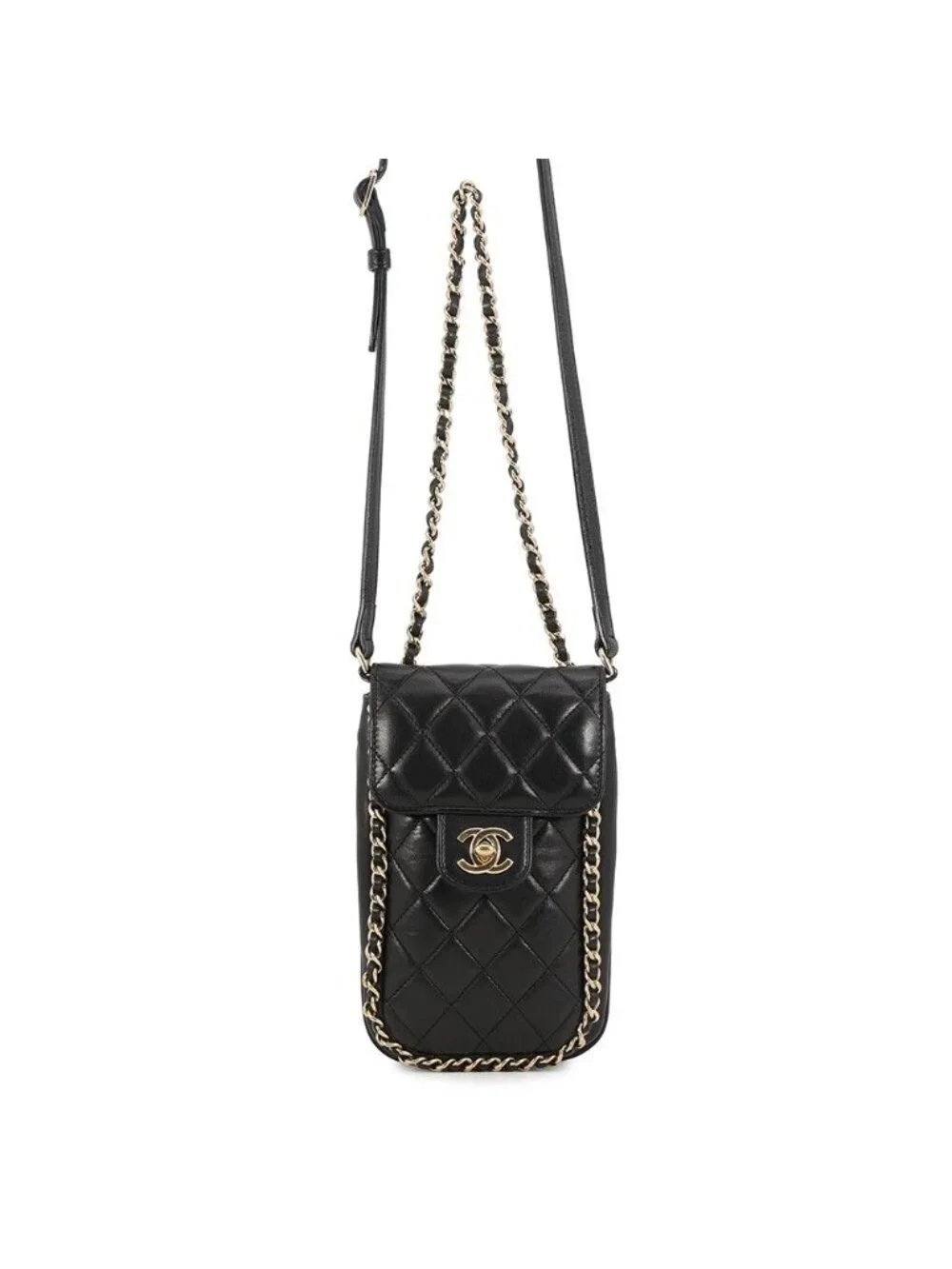 Chanel Chain Phone Case Quilted CC Logo Lambskin Bag Black
